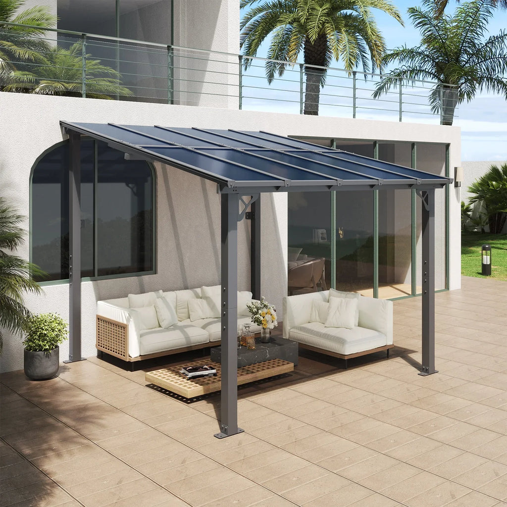 Aoxun 8' x 5' Gazebo for Patio, Gazebo Pergola with Sloped Roof, Grill Gazebo Large Wall-Mounted Heavy Duty Awnings, for Backyard, Deck, Patio