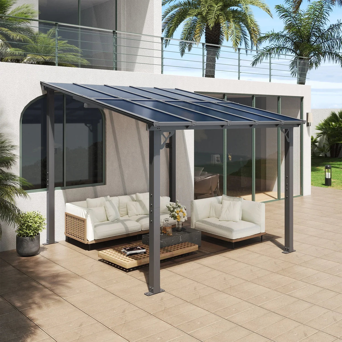 Aoxun 8' x 5' Gazebo for Patio, Gazebo Pergola with Sloped Roof, Grill Gazebo Large Wall-Mounted Heavy Duty Awnings, for Backyard, Deck, Patio