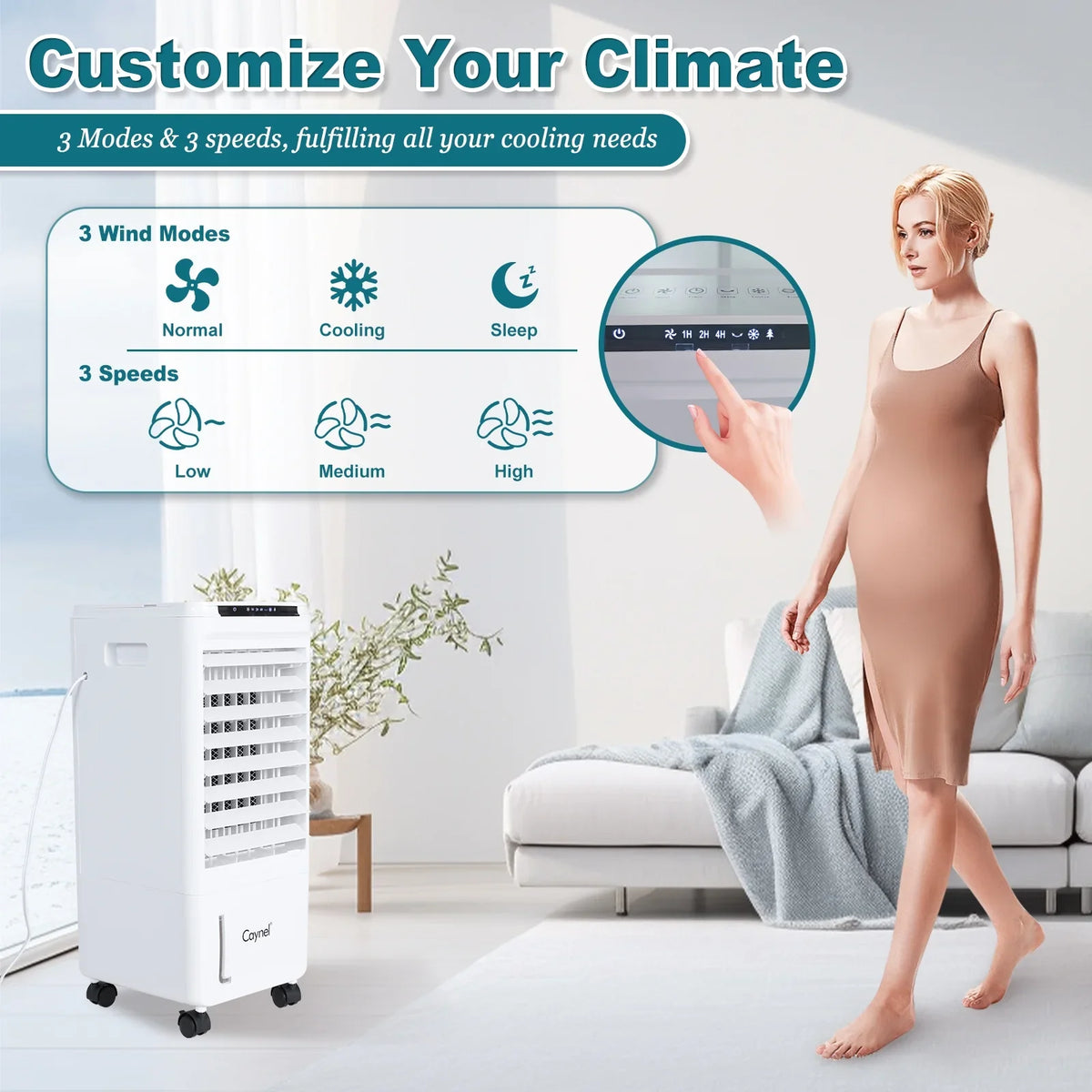 CAYNEL Evaporative Air Cooler, Portable Air Conditioners w/7H Timer for Auto-Off,1.85-Gal Tank Windowless Air Conditioner,Swamp Cooler Air Conditioner for Room Bedroom Outdoor Indoor