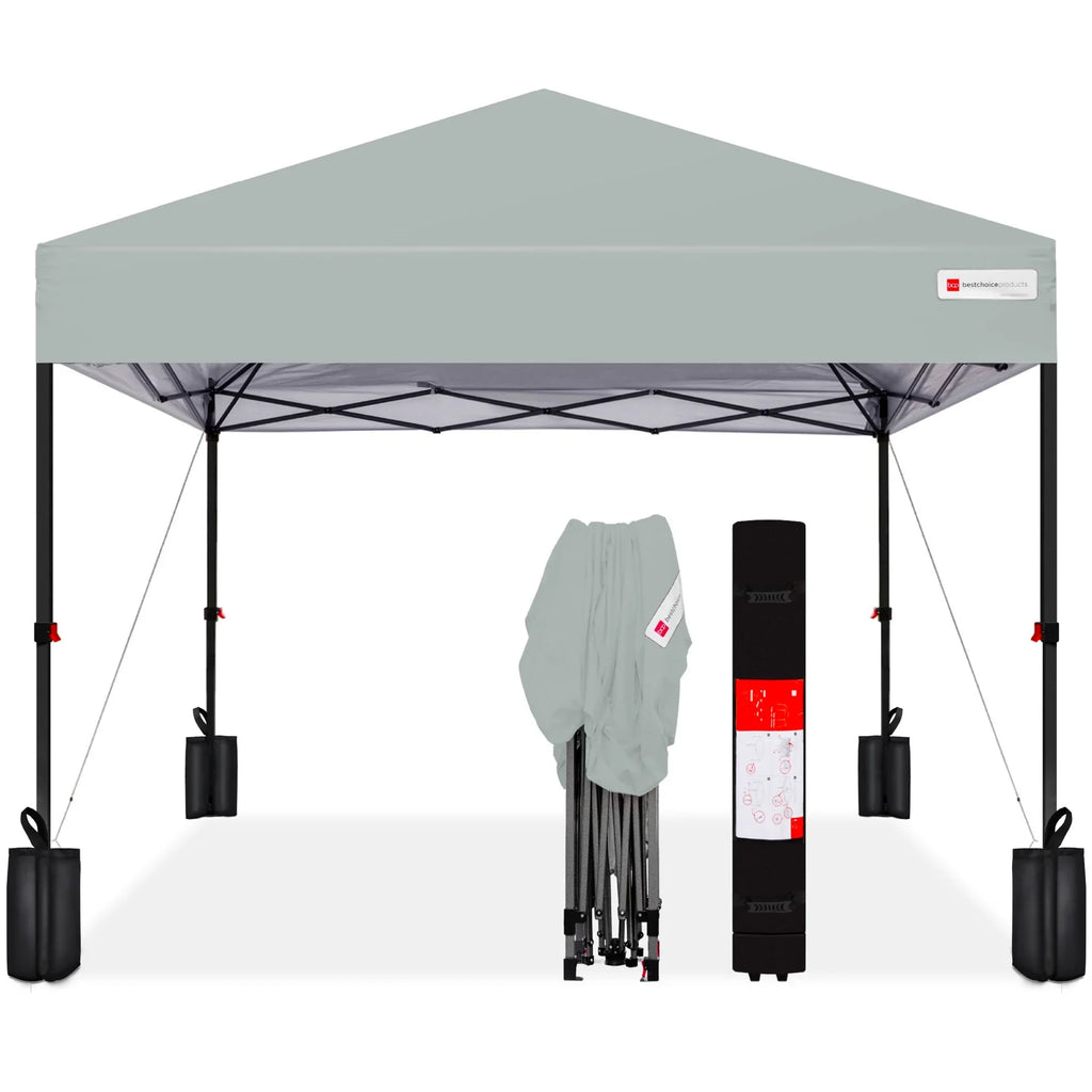Best Choice Products 12x12ft Easy Setup Pop Up Canopy w/ 1-Button Setup, Wheeled Case, 4 Weight Bags - Navy Blue
