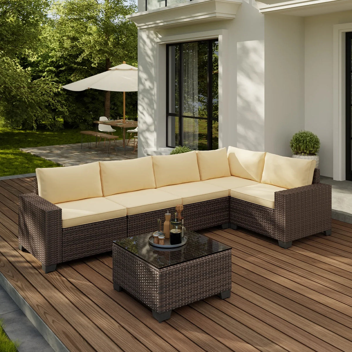 Aiho 7-Piece Rattan Patio Furniture Set , Outdoor Sectional Furniture Set for Patio, Garden, Backyard, Grey