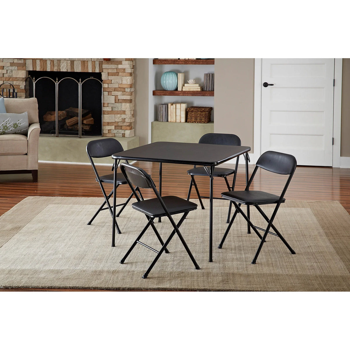 COSCO 5-Piece Folding Set with Card Table and 4 Vinyl Padded Chairs, Black