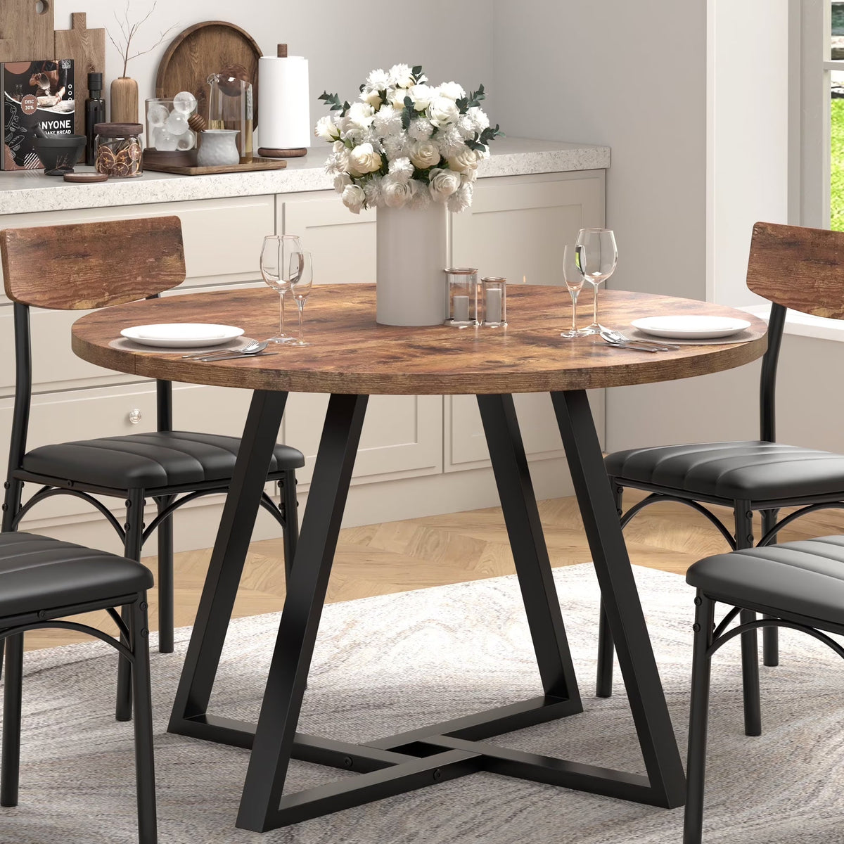 Anyact 42 Inch Rustic Round Dining Table, Circle Dining Table for Dining Room, Home(Only Table)