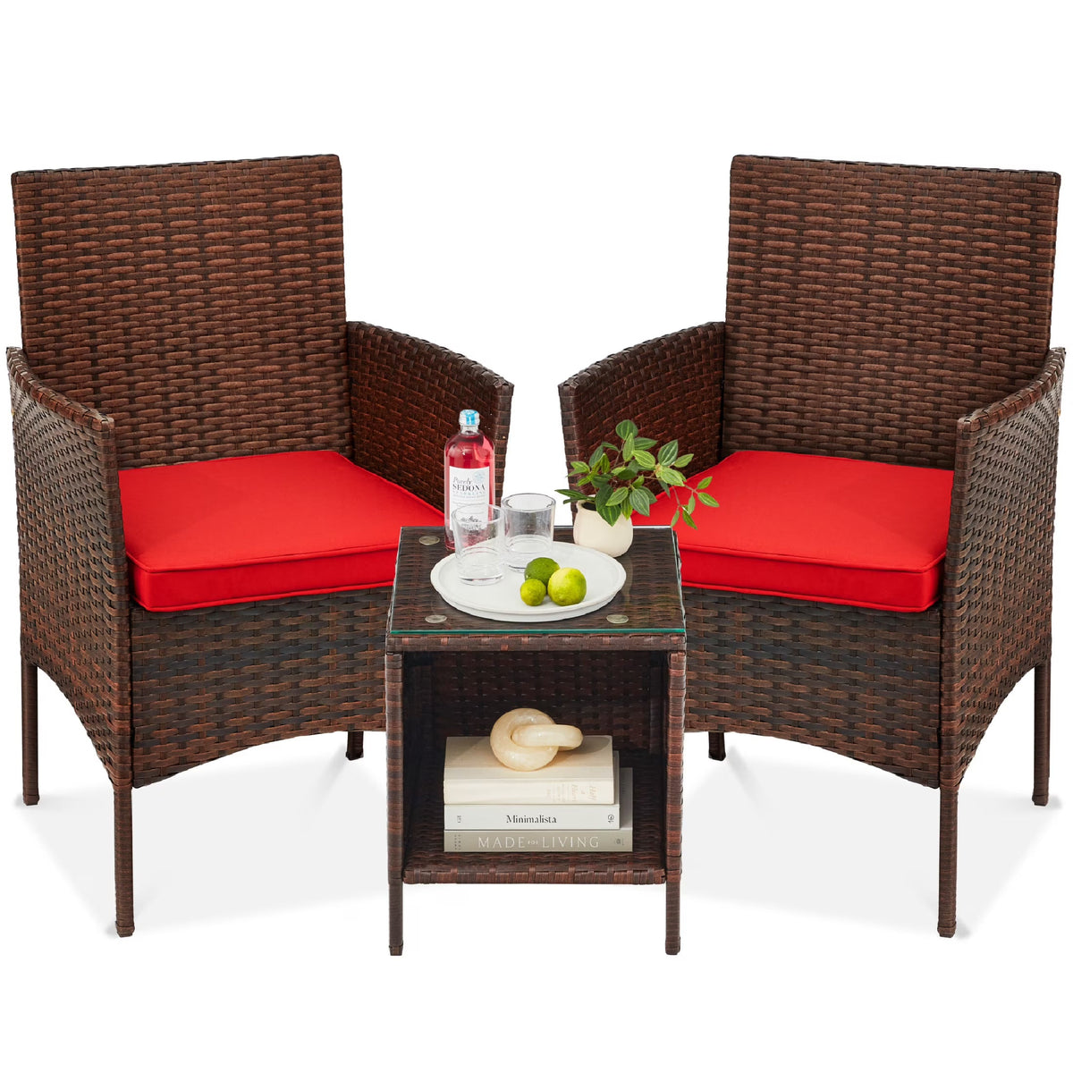 Best Choice Products 3-Piece Outdoor Wicker Conversation Patio Bistro Set, w/ 2 Chairs, Table - Gray/Navy