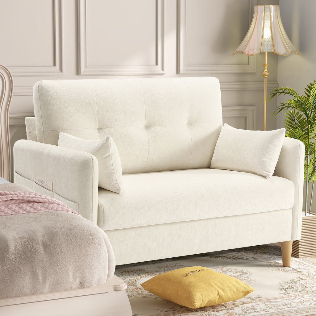 BedLuxury 47'' Wide LoveSeat, 2-seat Chenille sofa with 2 Pillows for Living Room and Small Spaces, Dark Grey