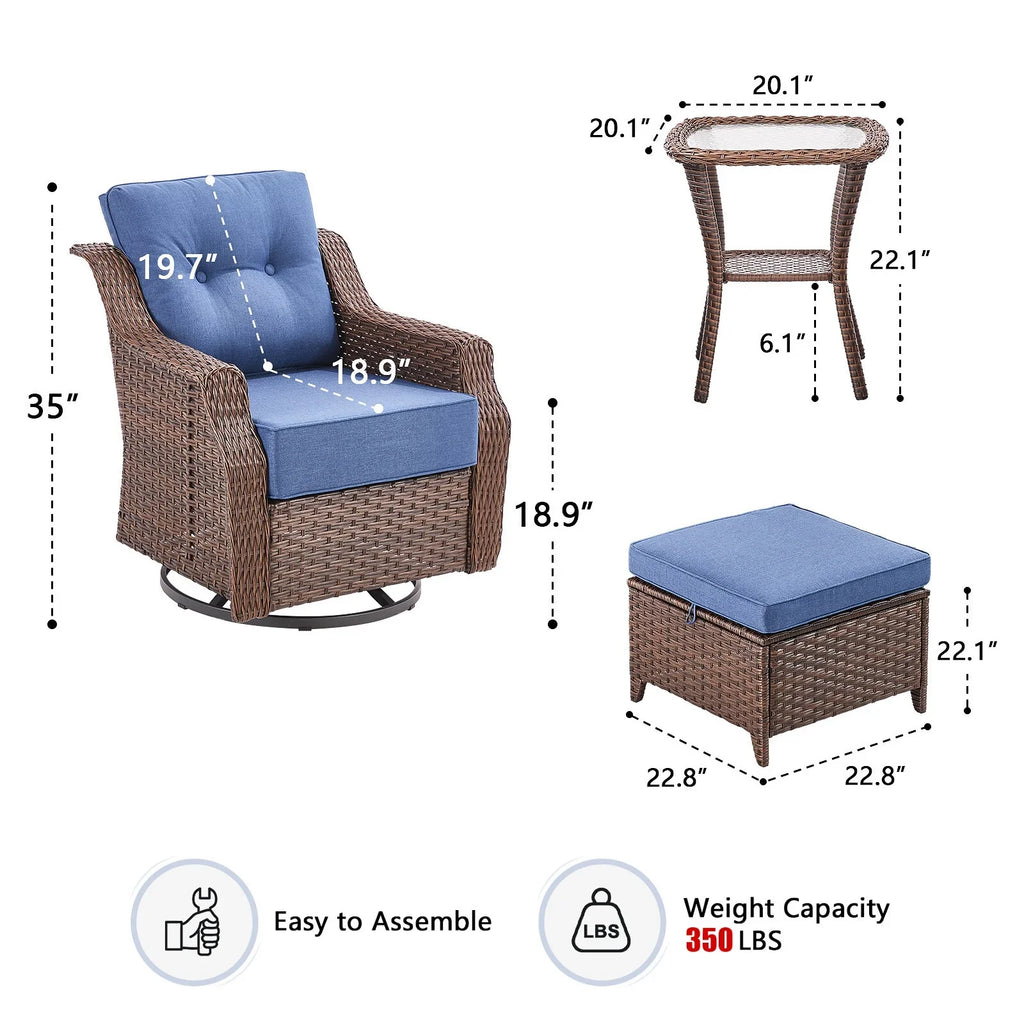 Bellefurn Outdoor Patio Furniture Set with Fire Pit and Swivel Rocker Chair,High-Back Wicker Outdoor Conversation Sets with 3 Seater Couch and Side Table Set for Porch,Deck,Garden