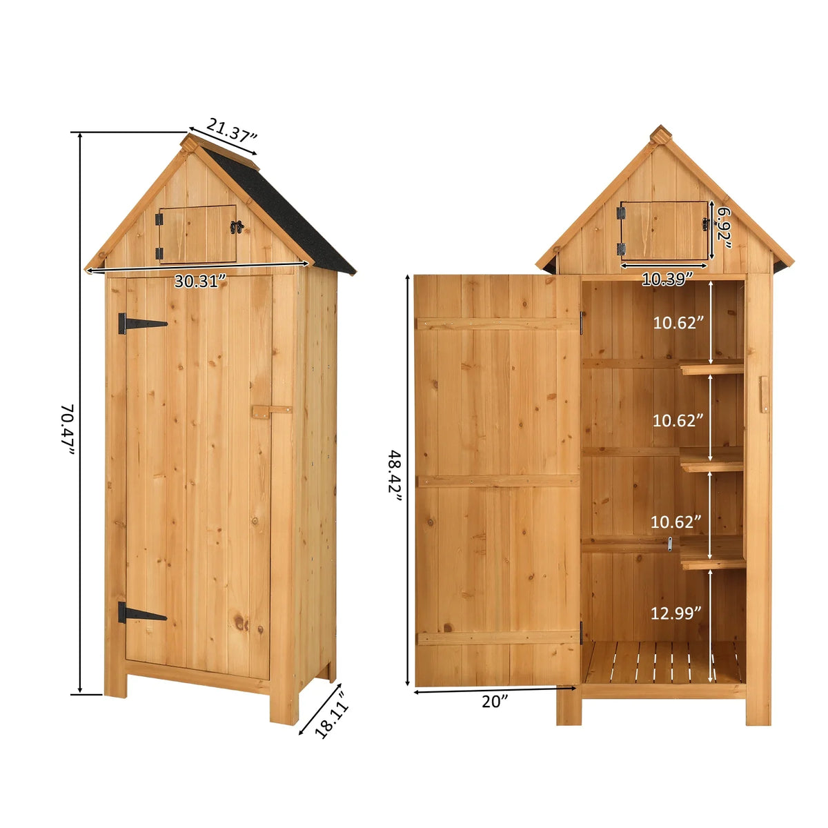 Zimtown Fir Wood Garden Storage Shed, 70.47" x 30.31" x 21.38", Natural