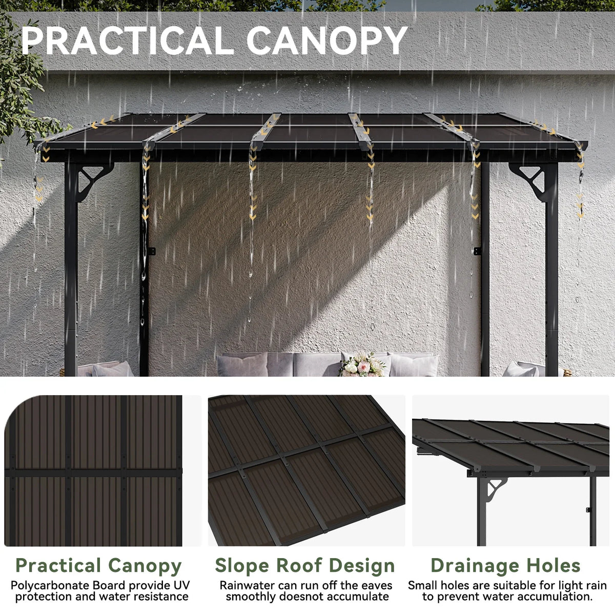 Aoxun 8' x 5' Gazebo for Patio, Gazebo Pergola with Sloped Roof, Grill Gazebo Large Wall-Mounted Heavy Duty Awnings, for Backyard, Deck, Patio