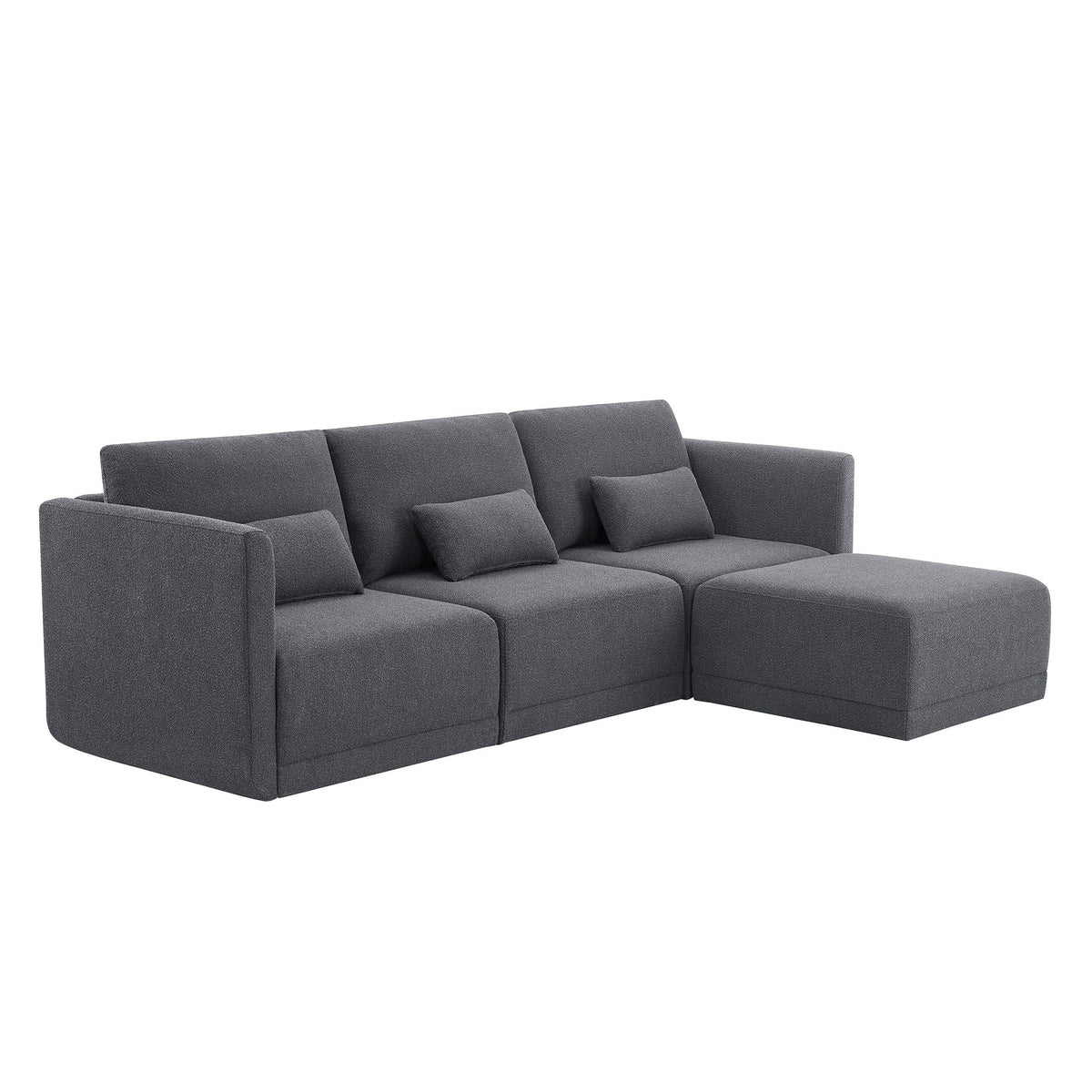 Beautiful Drew Modular Sectional Sofa with Ottoman by Drew Barrymore, Gray Fabric