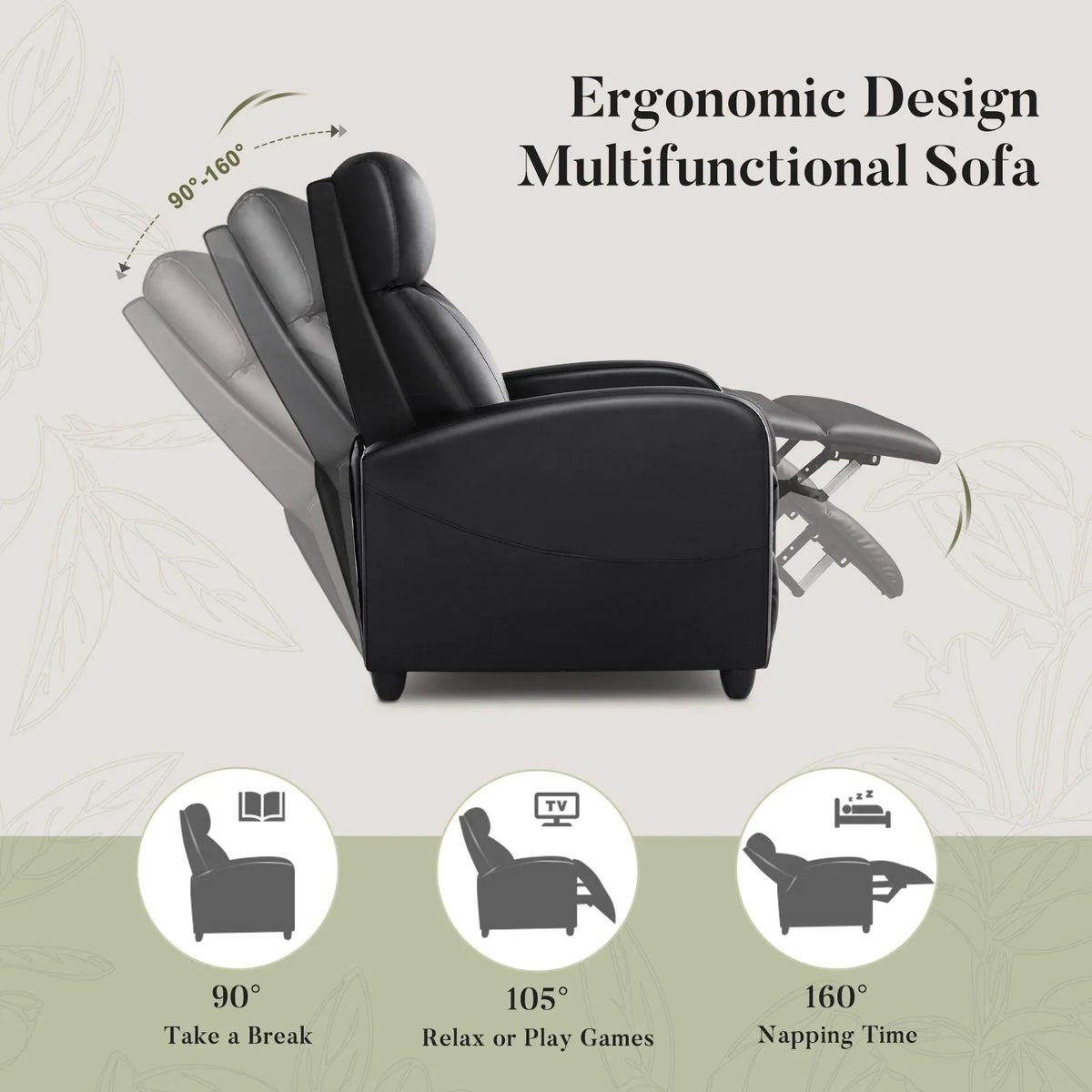 CONCETTA Massage Recline Chair with Padded Seat and Massage Backrest, Black