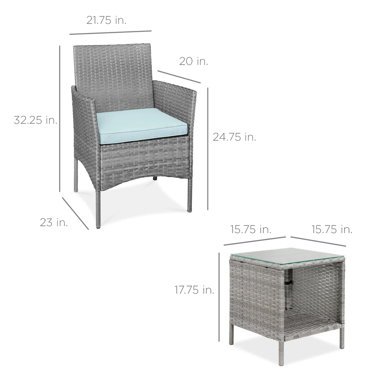 Best Choice Products 3-Piece Outdoor Wicker Conversation Patio Bistro Set, w/ 2 Chairs, Table - Gray/Navy