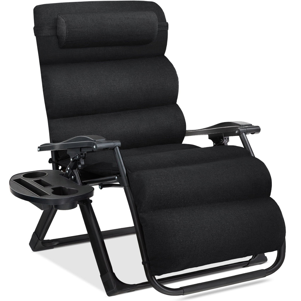 Best Choice Products Oversized Zero Gravity Chair, Folding Recliner w/ Removable Cushion, Side Tray - Fossil Gray