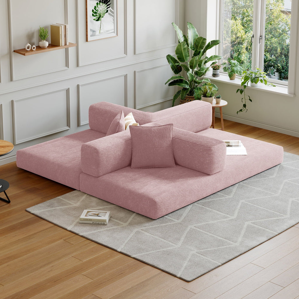 Convertible Sleeper Sofa Bed,Compressed Floor Boneless Couch,Modular Modern Corduroy Sofa for Living Room Bedroom -with Fixed-Shape Frame and Support Armrest,Easy Assembly(Green)
