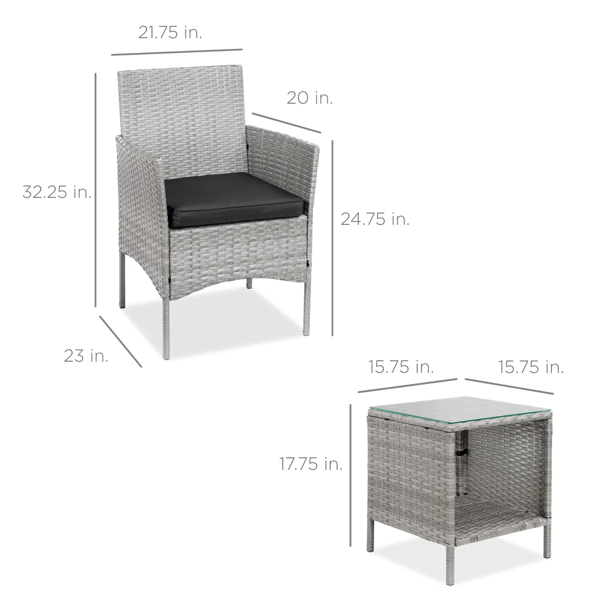 Best Choice Products 3-Piece Outdoor Wicker Conversation Patio Bistro Set, w/ 2 Chairs, Table - Gray/Navy