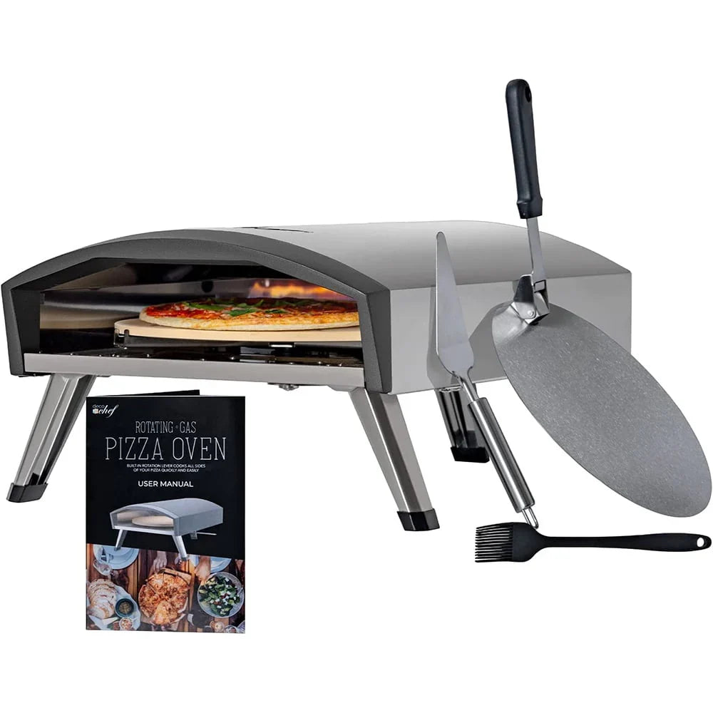 Deco Chef Outdoor Gas Pizza Oven, Portable Collapsible Design, Hassle-Free Self-Rotating Baking Stone, Accessories, Stainless Steel - (Open Box)