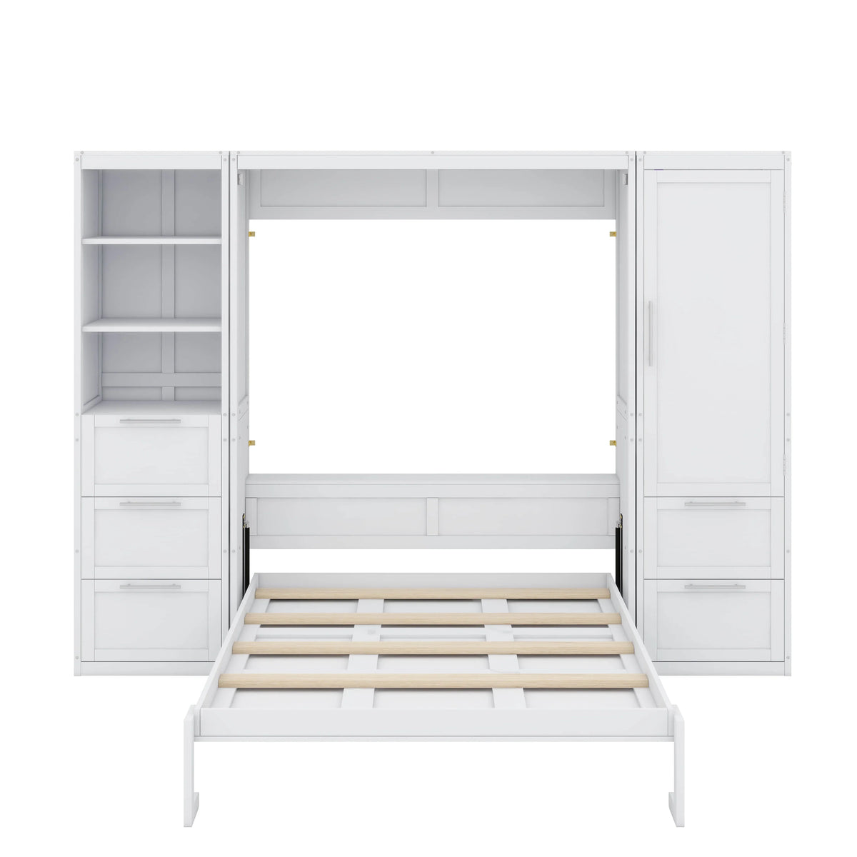 YunNianYang Queen Size Gray Murphy Bed Wall Bed with Closet ,Drawers and Shelves