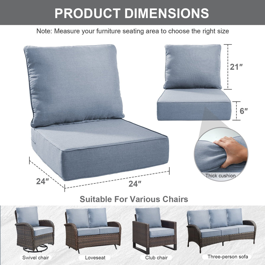 Bellefurn Outdoor Deep Seat Cushion 24 X 24 X 6 inch for Patio Furniture,Outdoor Chair Cushions Waterproof & Fade Resistant Patio Furniture Cushions for Wicker Chair, Sofa, Couch
