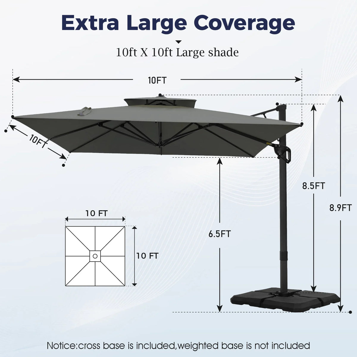 Alpha Joy 12x9ft Outdoor Patio Umbrella Large Rectangle Offset Cantilever Double Umbrella with 360°Rotation, Beige