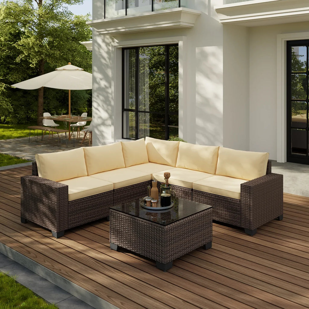 Aiho 7-Piece Rattan Patio Furniture Set , Outdoor Sectional Furniture Set for Patio, Garden, Backyard, Grey