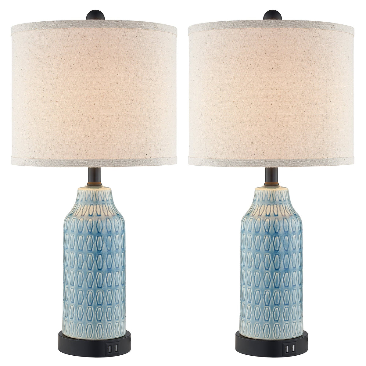 Cinkeda Table Lamp Set of 2 for Living Room Bedroom with USB Ports AC Outlet 3 Way Dimmable Touch Nightlight Farmhouse White Floral Nightstand Bedside Lamps