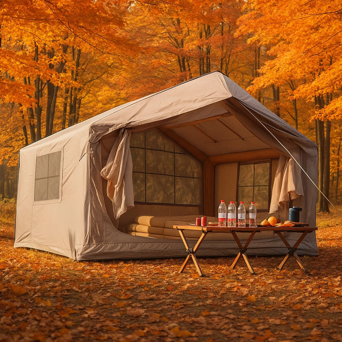 9.8' x 7' Inflatable Camping Tent,4 Season Blow up Tents for Camping, 4-6 Person Inflatable Tent with Stove Jack,Air Tents,Glamping Tent,Waterproof Luxury House with Mesh Window