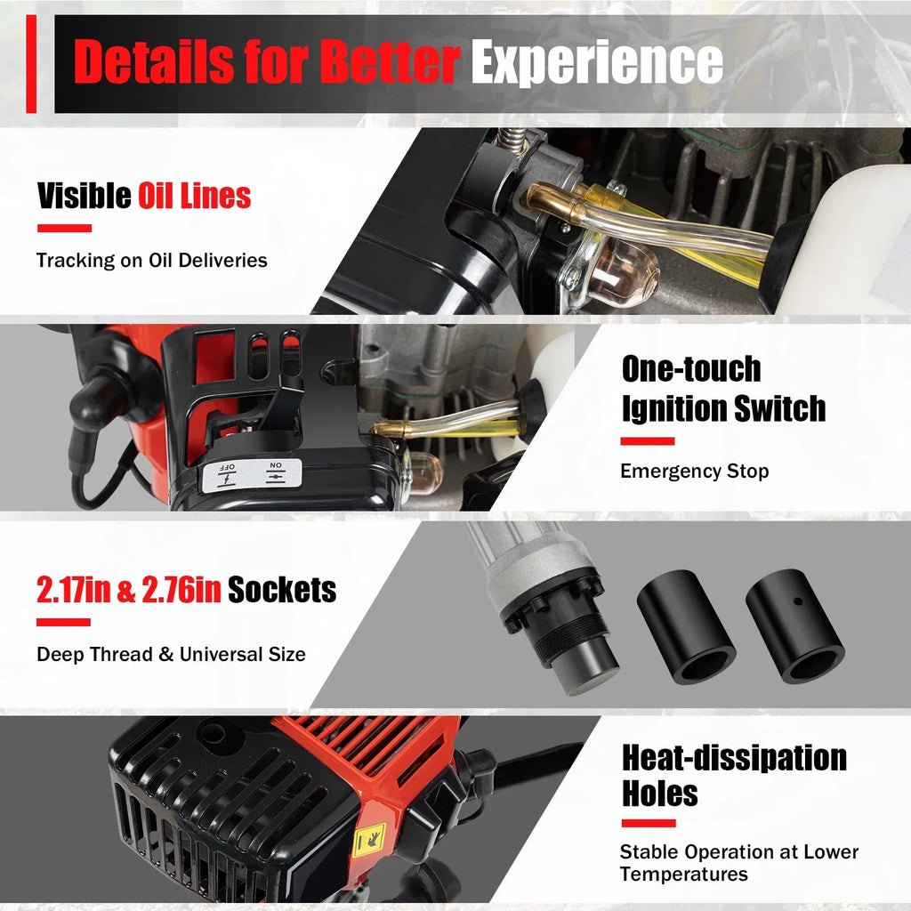 Anqidi 2 Stroke 32.7CC T-Post Driver Piledriver Gas Powered Garden Farm Fence Piling Machine 900W Gasoline Pile Driver Petrol Engine Hammer Push Pile Profession Kit