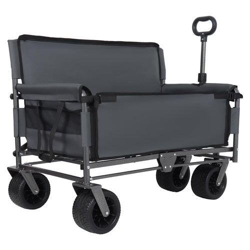 3-in-1 Collapsible Wagon Cart with Bench Seat, 500lbs Convertible Heavy Duty Utility Wagon with Flexible Handle, All-Terrain Folding Grocery Cart with Wheels for Shopping, Camping, Orange