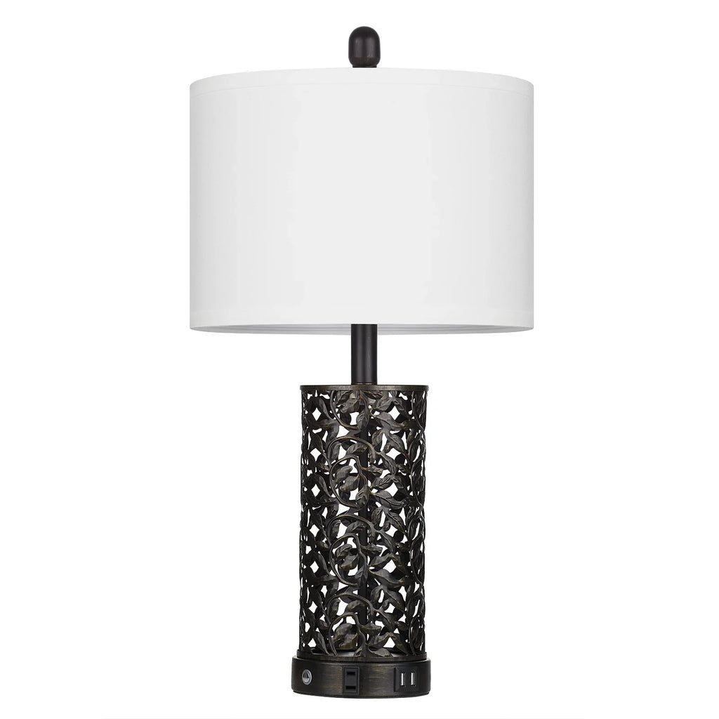Cinkeda Table Lamp Set of 2 for Living Room Bedroom with USB Ports AC Outlet 3 Way Dimmable Touch Nightlight Farmhouse White Floral Nightstand Bedside Lamps