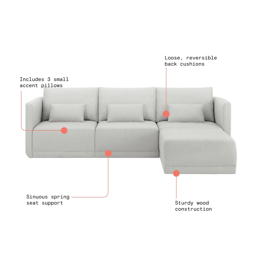 Beautiful Drew Modular Sectional Sofa with Ottoman by Drew Barrymore, Gray Fabric