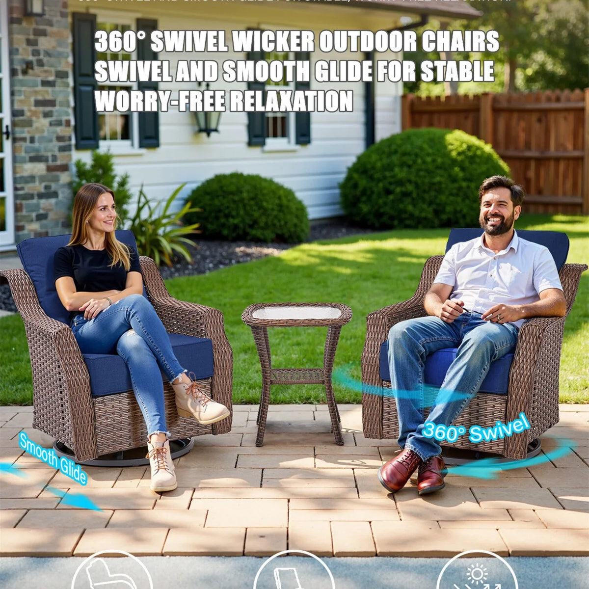 Bellefurn Outdoor Patio Furniture Set with Fire Pit and Swivel Rocker Chair,High-Back Wicker Outdoor Conversation Sets with 3 Seater Couch and Side Table Set for Porch,Deck,Garden