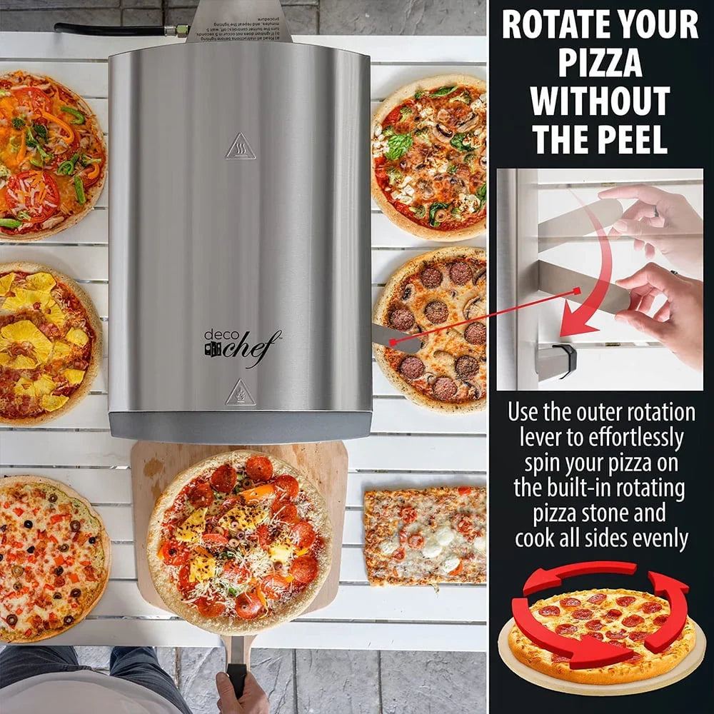 Deco Chef Outdoor Gas Pizza Oven, Portable Collapsible Design, Hassle-Free Self-Rotating Baking Stone, Accessories, Stainless Steel - (Open Box)
