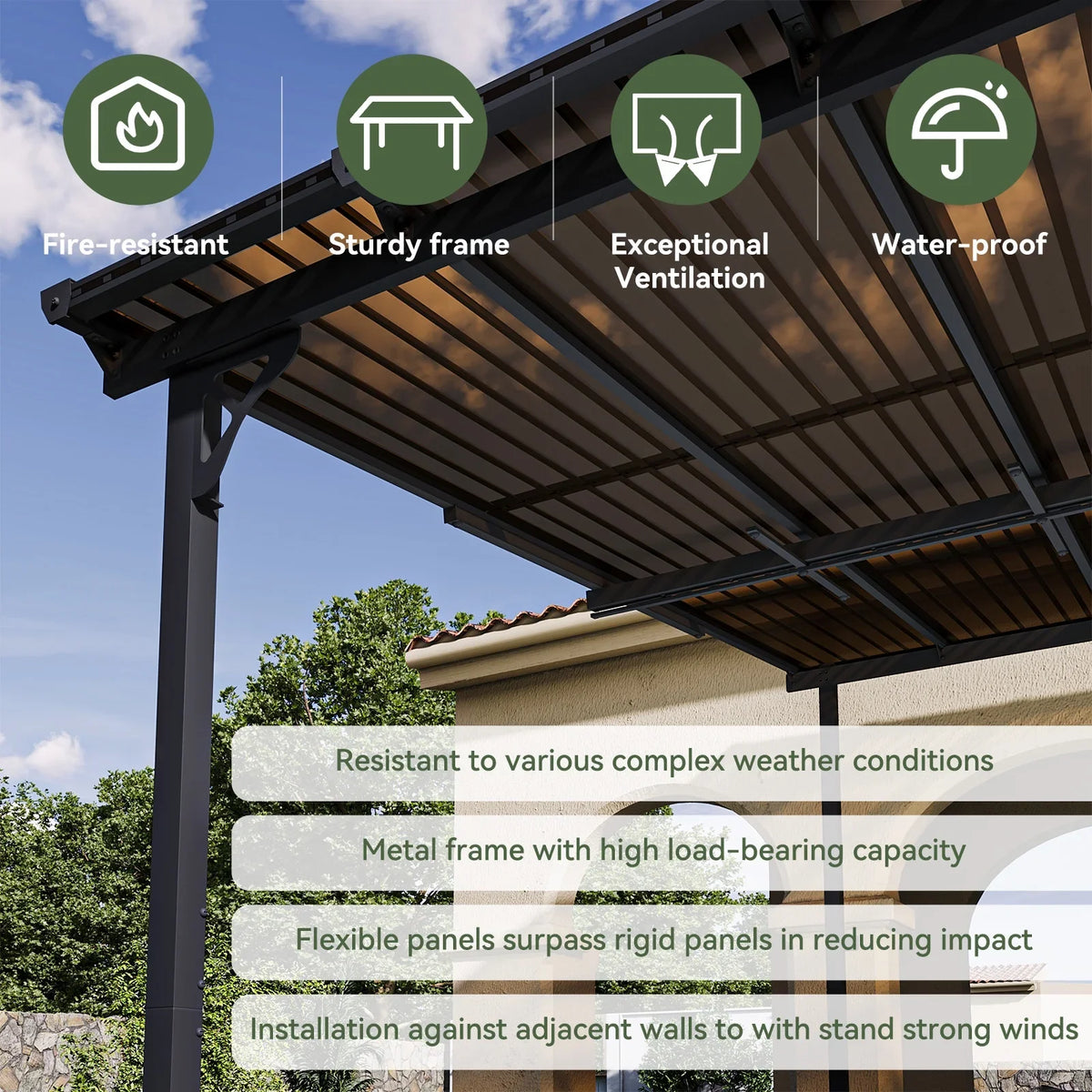 Aoxun 8' x 5' Gazebo for Patio, Gazebo Pergola with Sloped Roof, Grill Gazebo Large Wall-Mounted Heavy Duty Awnings, for Backyard, Deck, Patio