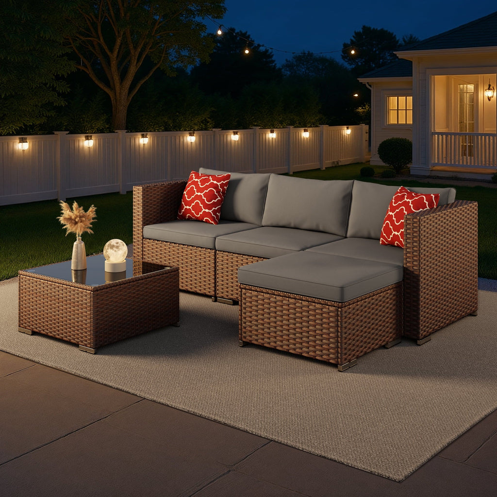 Aiho 7-Piece Rattan Patio Furniture Set , Outdoor Sectional Furniture Set for Patio, Garden, Backyard, Grey