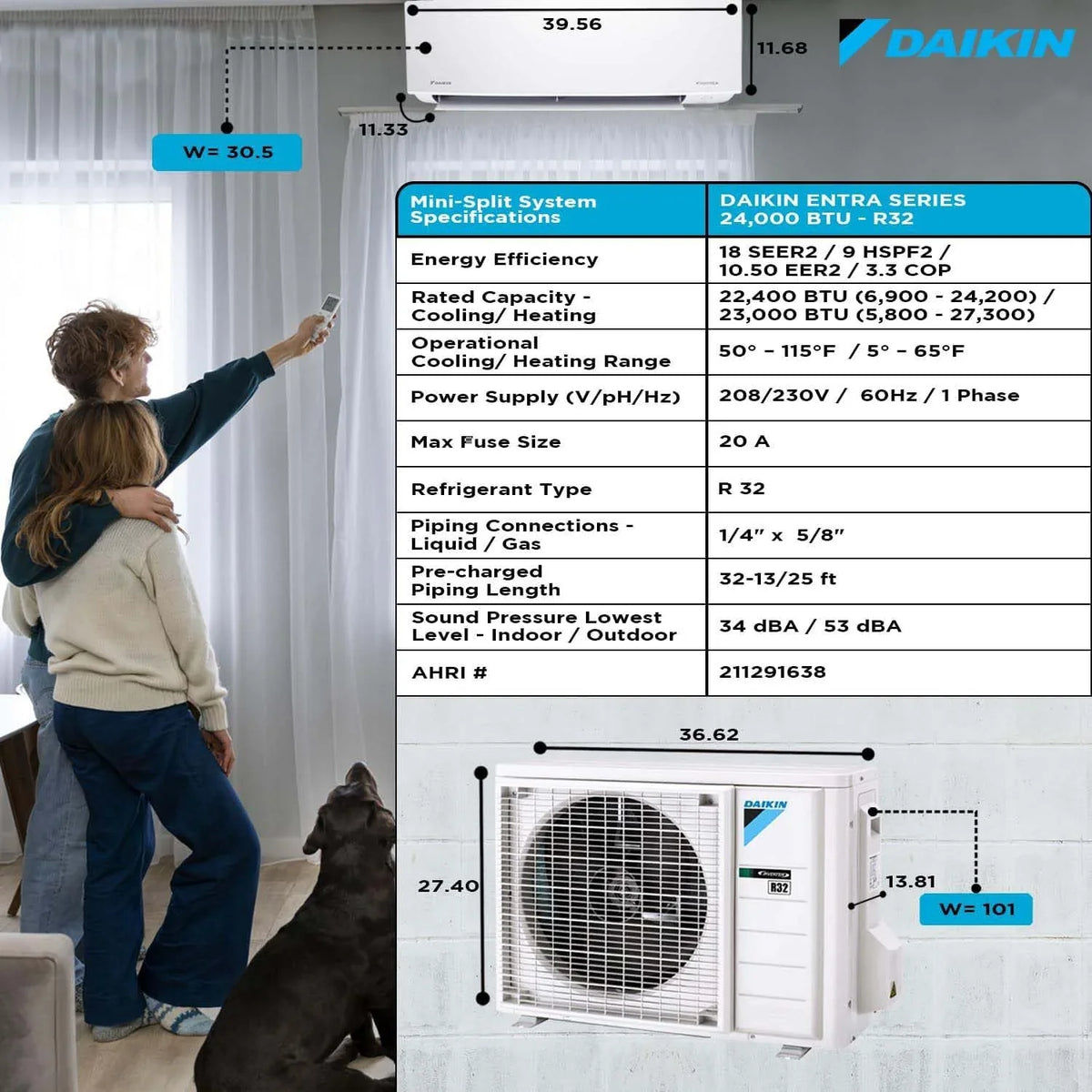 Daikin 12000 BTU 18 SEER2 Entra Series Ductless Mini-Split Air Conditioner - R32