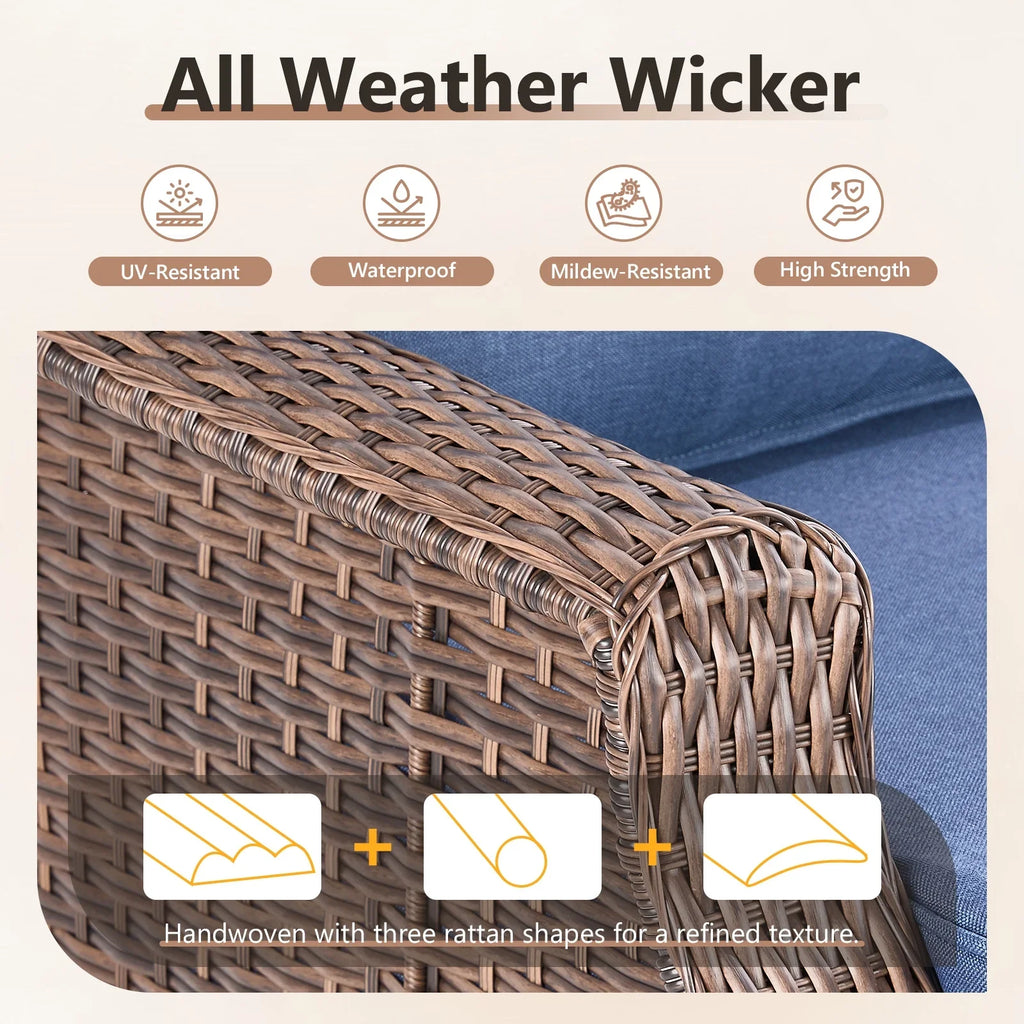 Bellefurn Outdoor Patio Furniture Set with Fire Pit and Swivel Rocker Chair,High-Back Wicker Outdoor Conversation Sets with 3 Seater Couch and Side Table Set for Porch,Deck,Garden