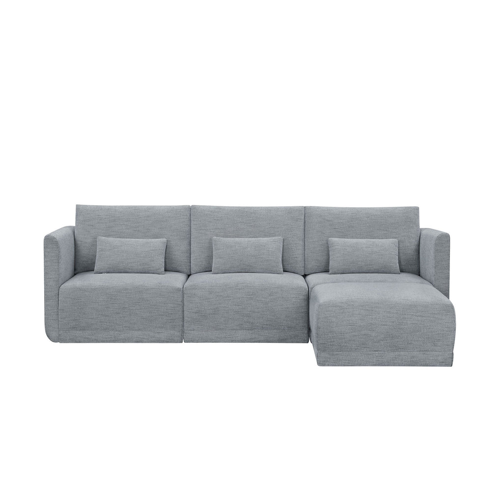 Beautiful Drew Modular Sectional Sofa with Ottoman by Drew Barrymore, Gray Fabric