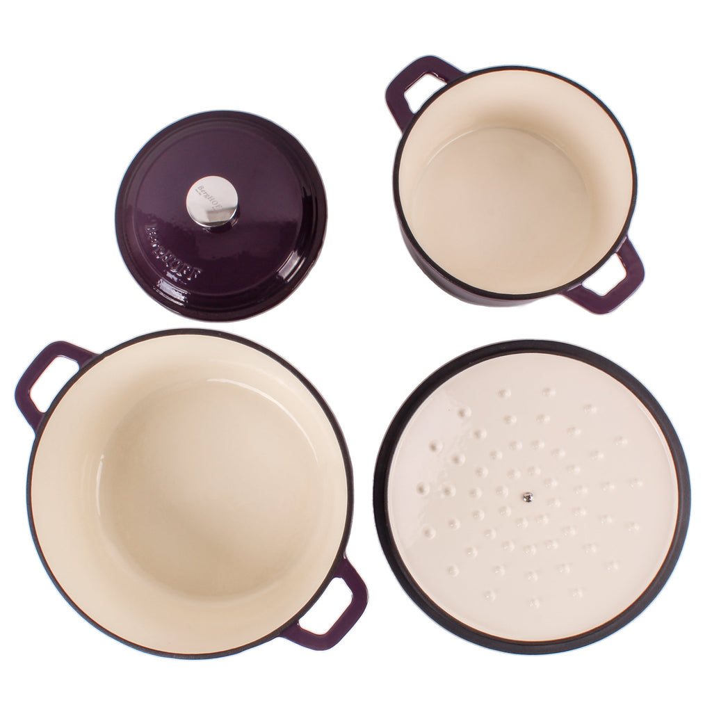 BergHOFF Neo 4Pc Cast Iron Set: 3qt. Covered Dutch Oven & 7qt. Covered Stockpot, Blue