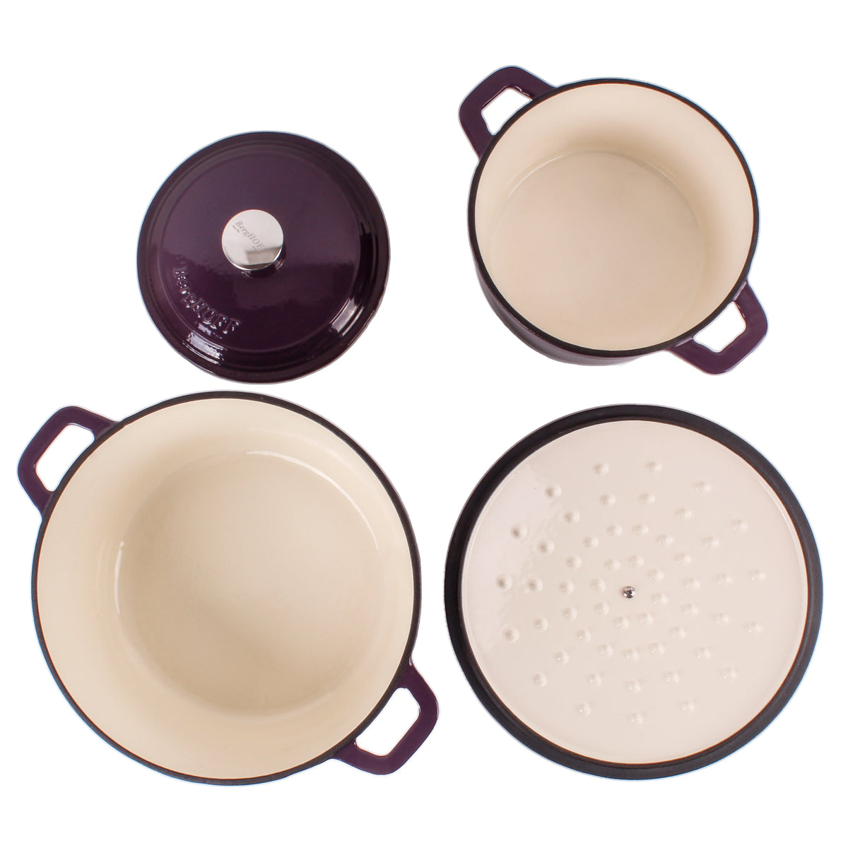 BergHOFF Neo 4Pc Cast Iron Set: 3qt. Covered Dutch Oven & 7qt. Covered Stockpot, Blue