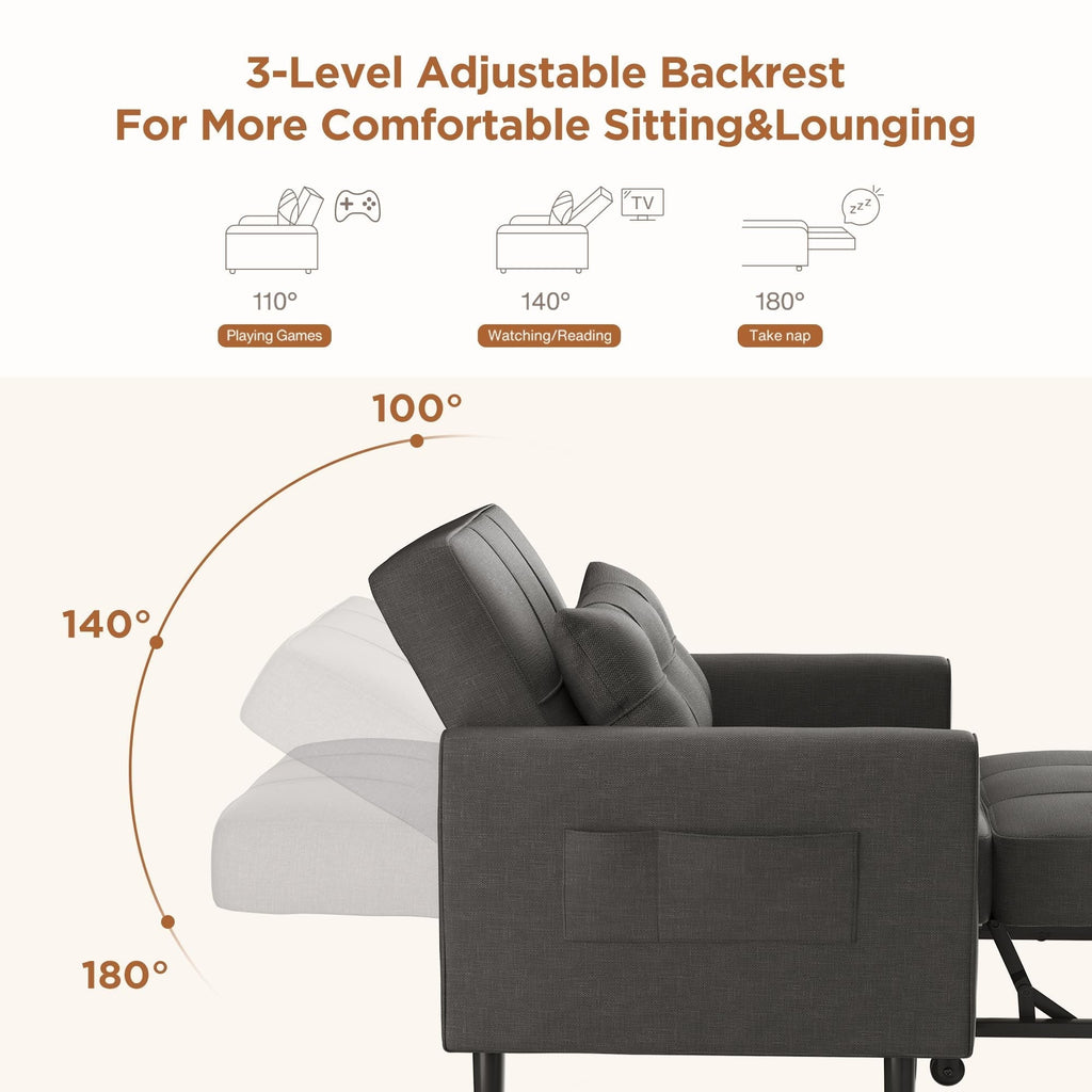 Convertible Sofa Bed, 73.6'' 3 in 1 Sleeper Chair Bed with Adjustable Backrest, Dark Gray