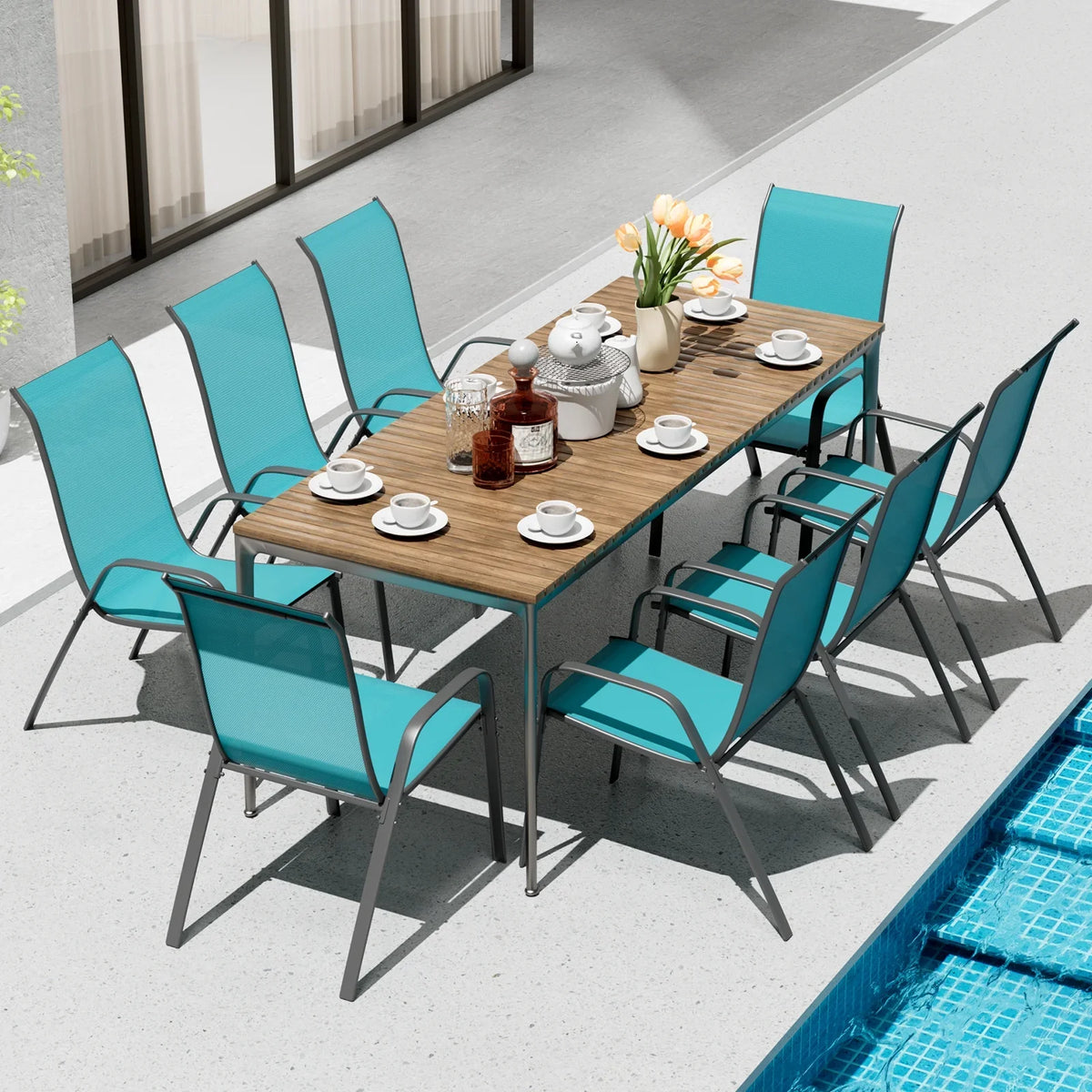 Arlopu 8Pcs Patio Dining Chairs Outdoor Stackable Armrest Chairs for Lawn Garden Backyard