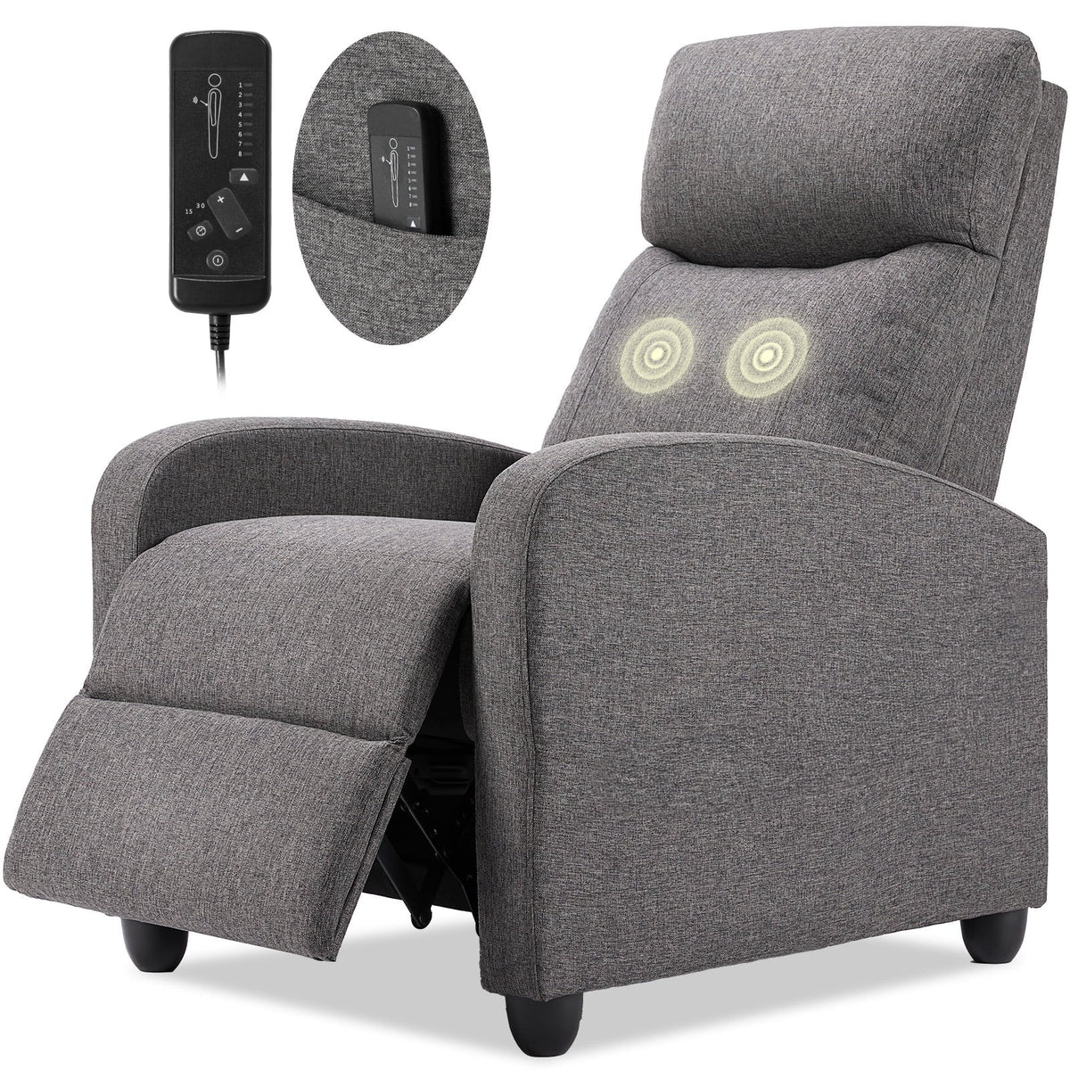 CONCETTA Massage Recline Chair with Padded Seat and Massage Backrest, Black