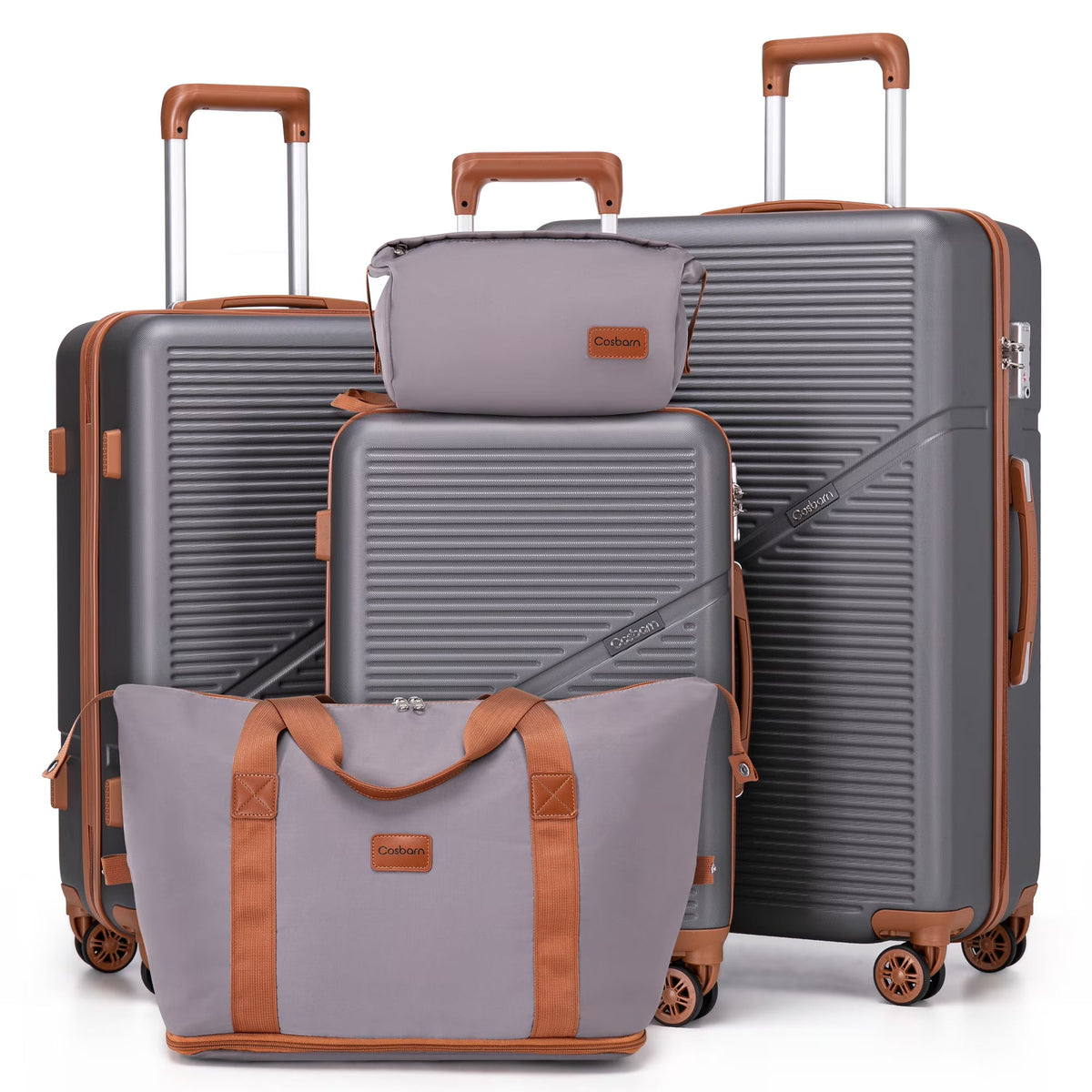 Cosbarn 5 Piece Luggage Sets ABS Hardshell Lightweight Suitcases Sets with TSA Lock Durable Spinner Wheels