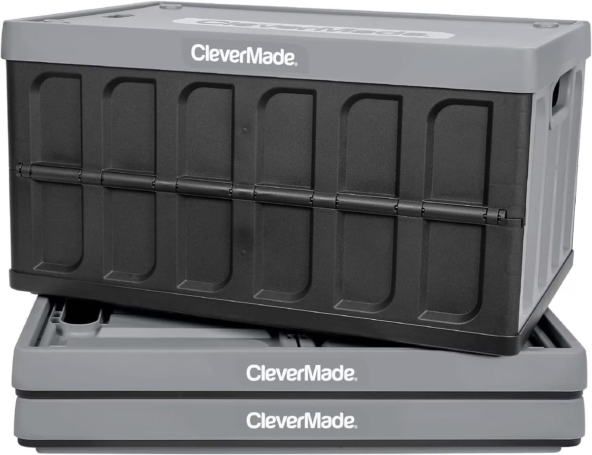 CleverMade 3 Pack Stackable Collapsible Storage Bin with Lids - 16 Gal Ocean