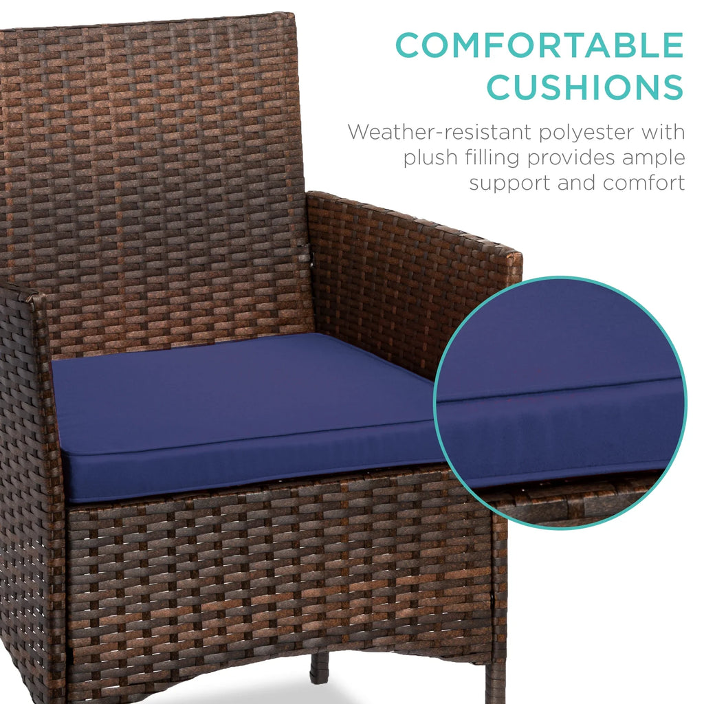 Best Choice Products 3-Piece Outdoor Wicker Conversation Patio Bistro Set, w/ 2 Chairs, Table - Gray/Navy