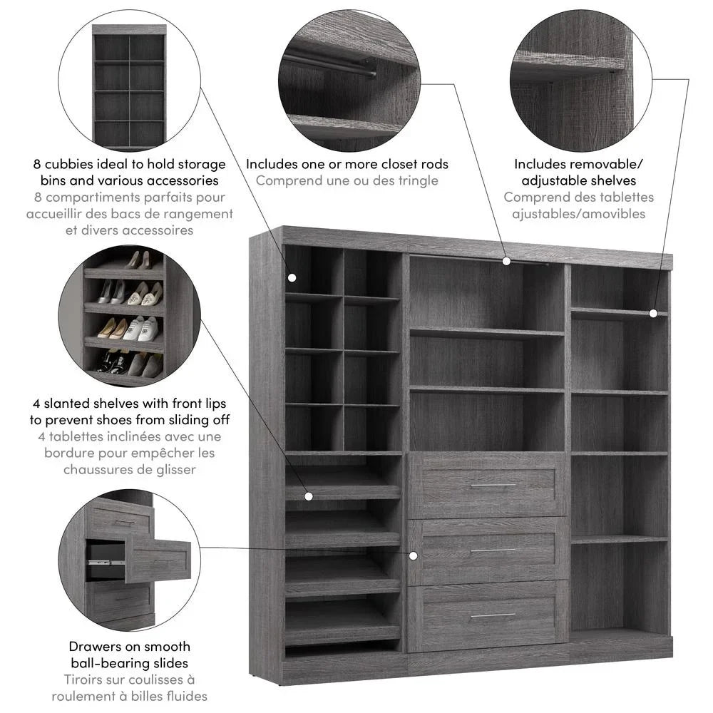 Bestar Pur 86W Closet Organizer System in White - Engineered Wood