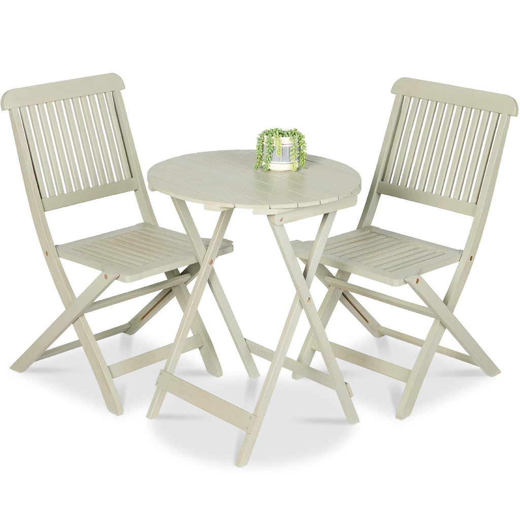 Best Choice Products 3-Piece Acacia Wood Bistro Set, Folding Patio Furniture w/ 2 Chairs, Table - Natural