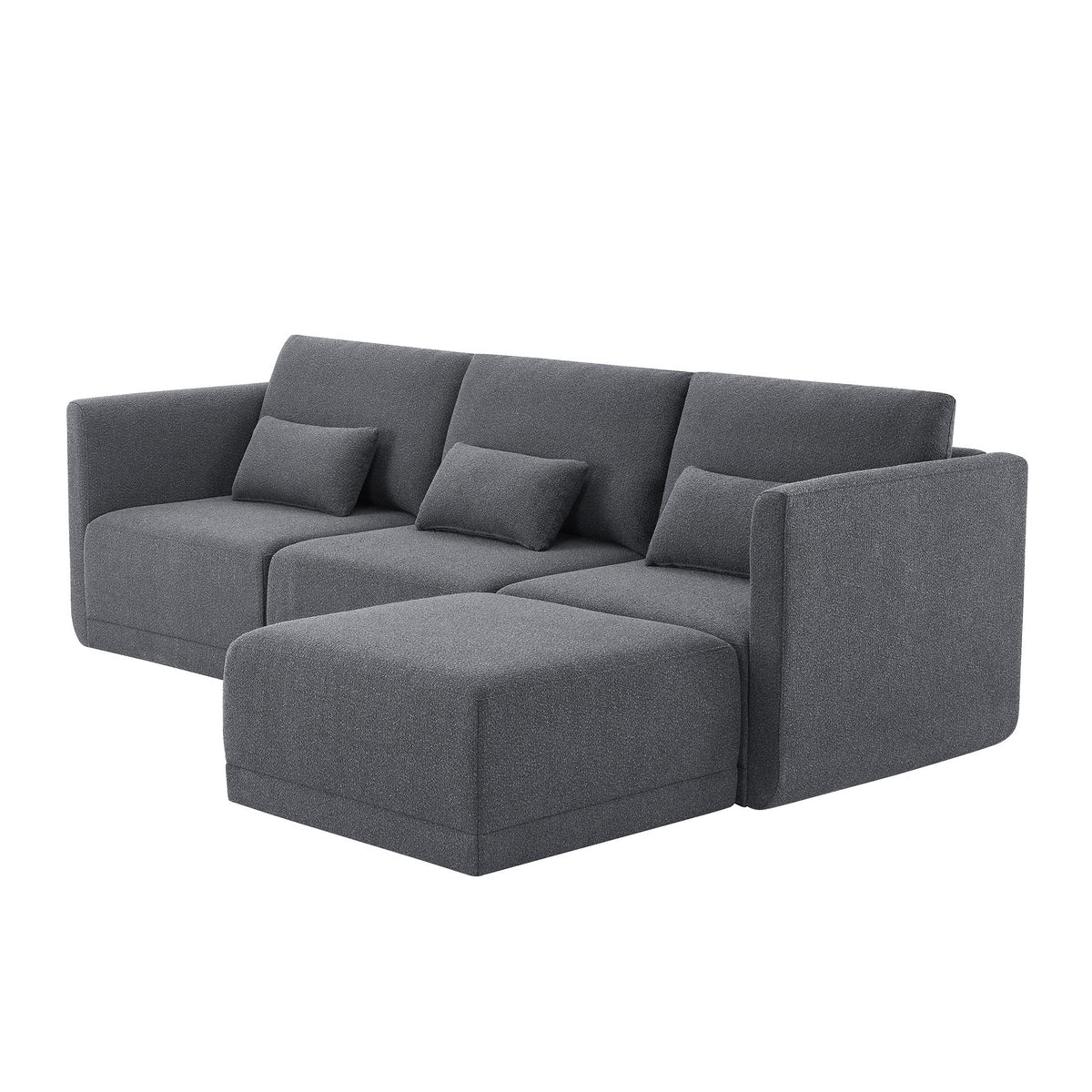 Beautiful Drew Modular Sectional Sofa with Ottoman by Drew Barrymore, Gray Fabric