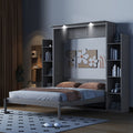 Aukfa Queen Size Murphy Bed with 5-Tier Storage Shelf & LED Lights, Foldable Wall Bed Cabinet with Mattress Support, Space-Saving Design for Guest Room/Home Office, Gray