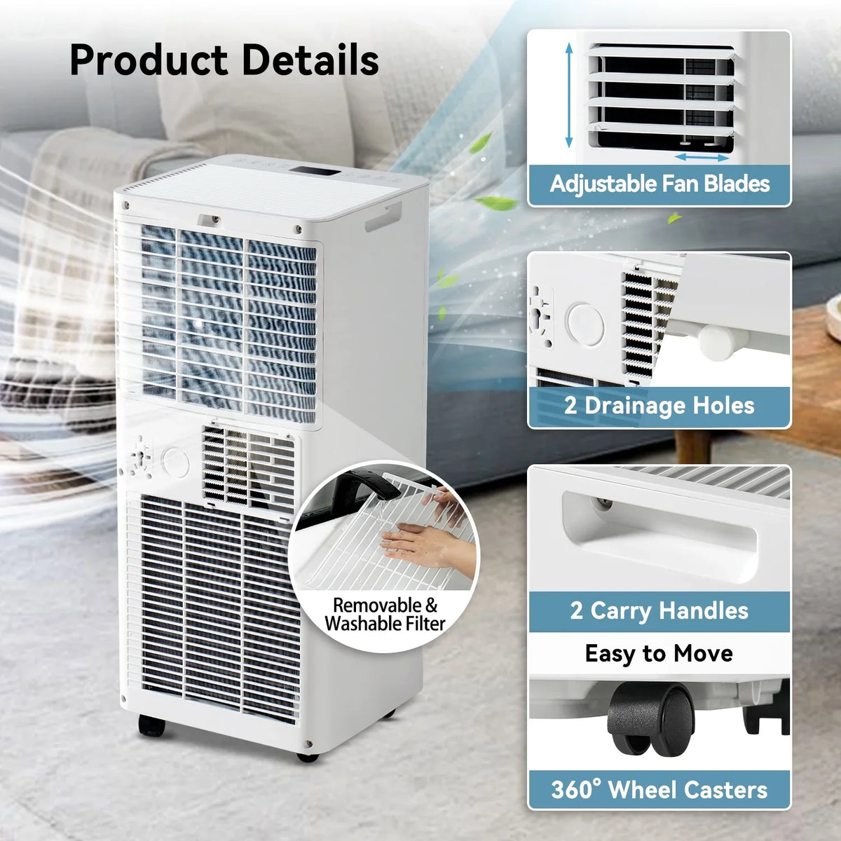 Bapipro 10,000 BTU Smart Portable AC - WiFi/Remote, 4-in-1 for 300 Sq.Ft, 24H Timer, Window Kit, ��55dB, ETL Certified