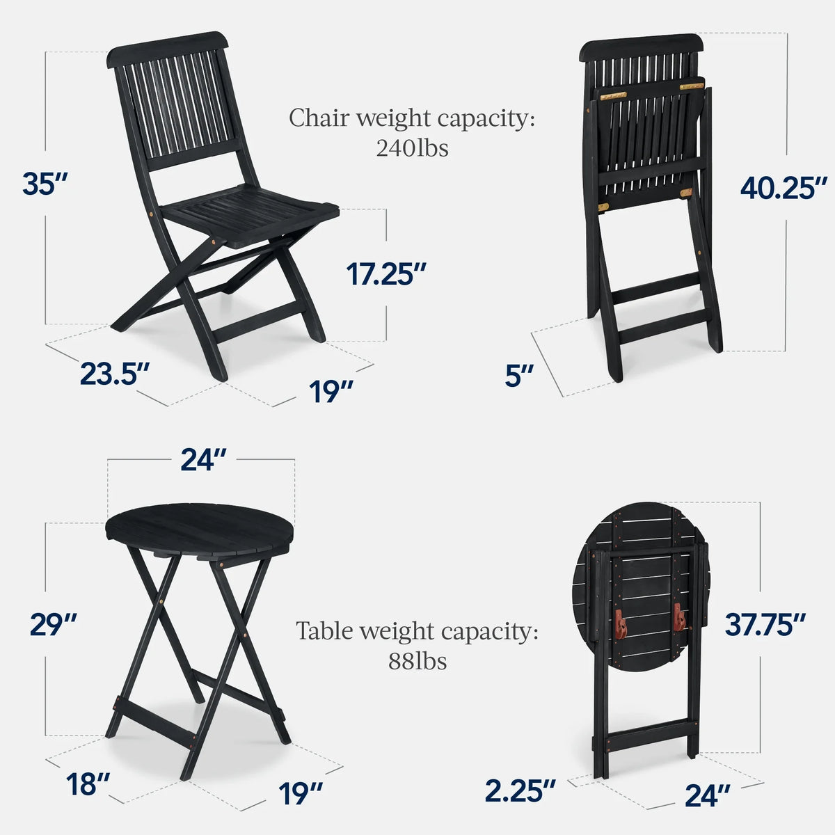 Best Choice Products 3-Piece Acacia Wood Bistro Set, Folding Patio Furniture w/ 2 Chairs, Table - Natural